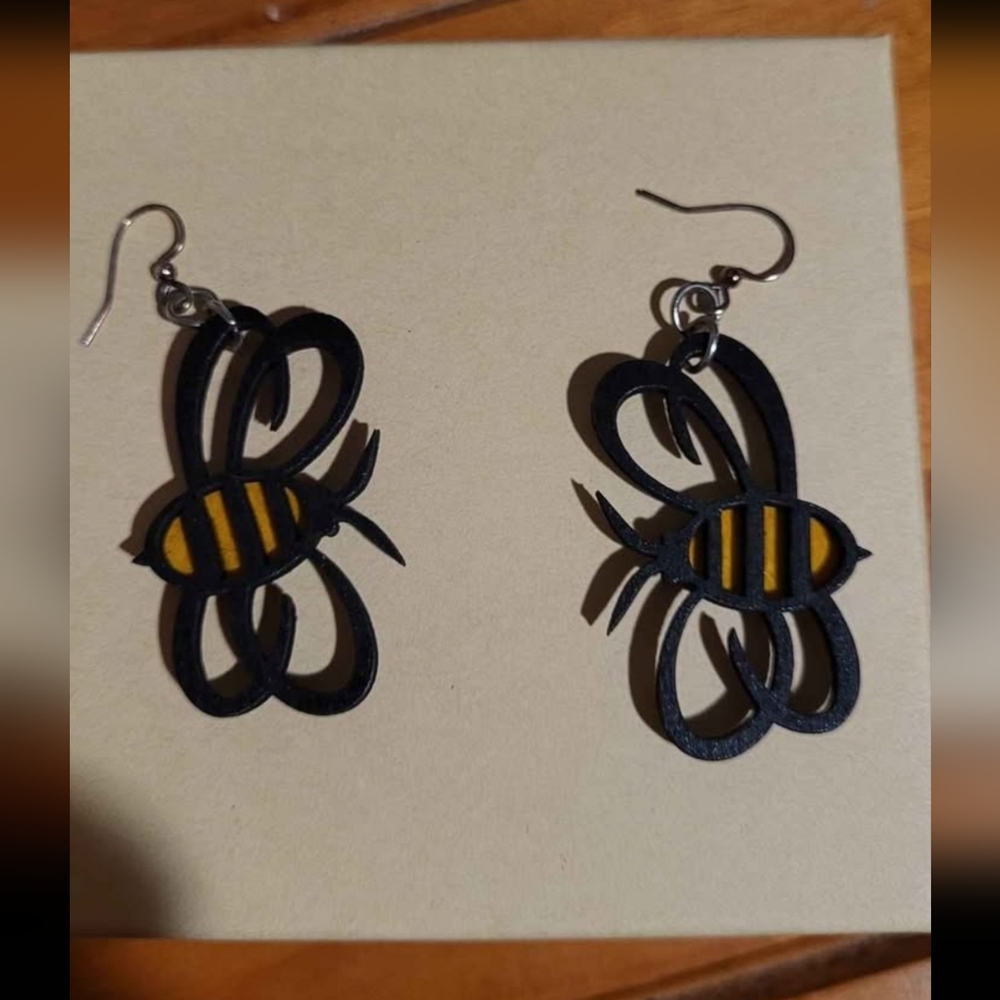 Black and Yellow Bee Earrings.wooden